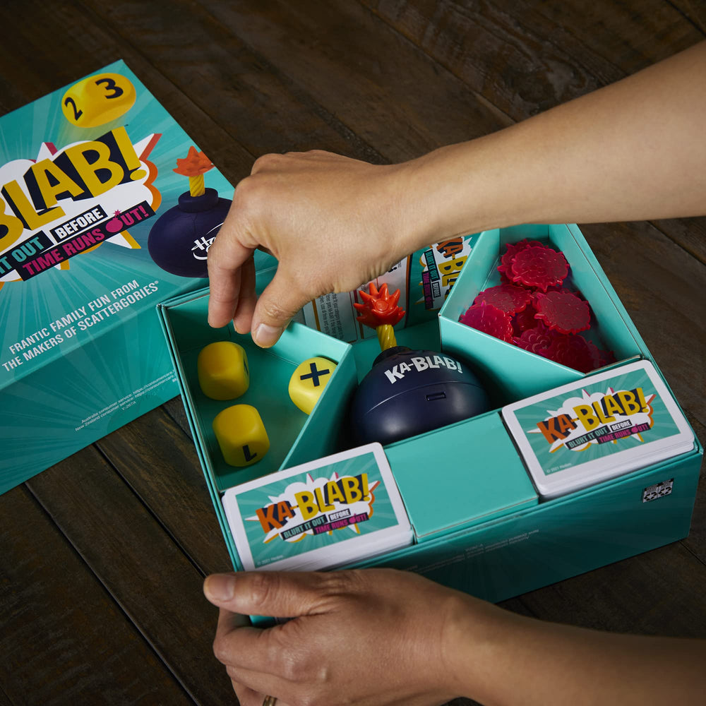 Hasbro Ka-Blab! category cards with surprises span many topics.