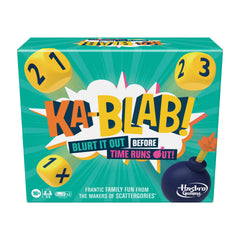 Hasbro Ka-Blab! game dice ready for fast blurting fun during family nights.
