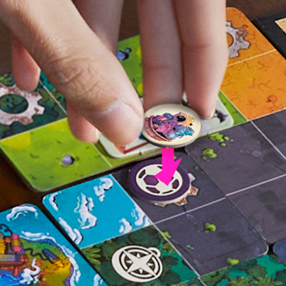 Hasbro Life in Reterra tiles spread across the table set strategic stage