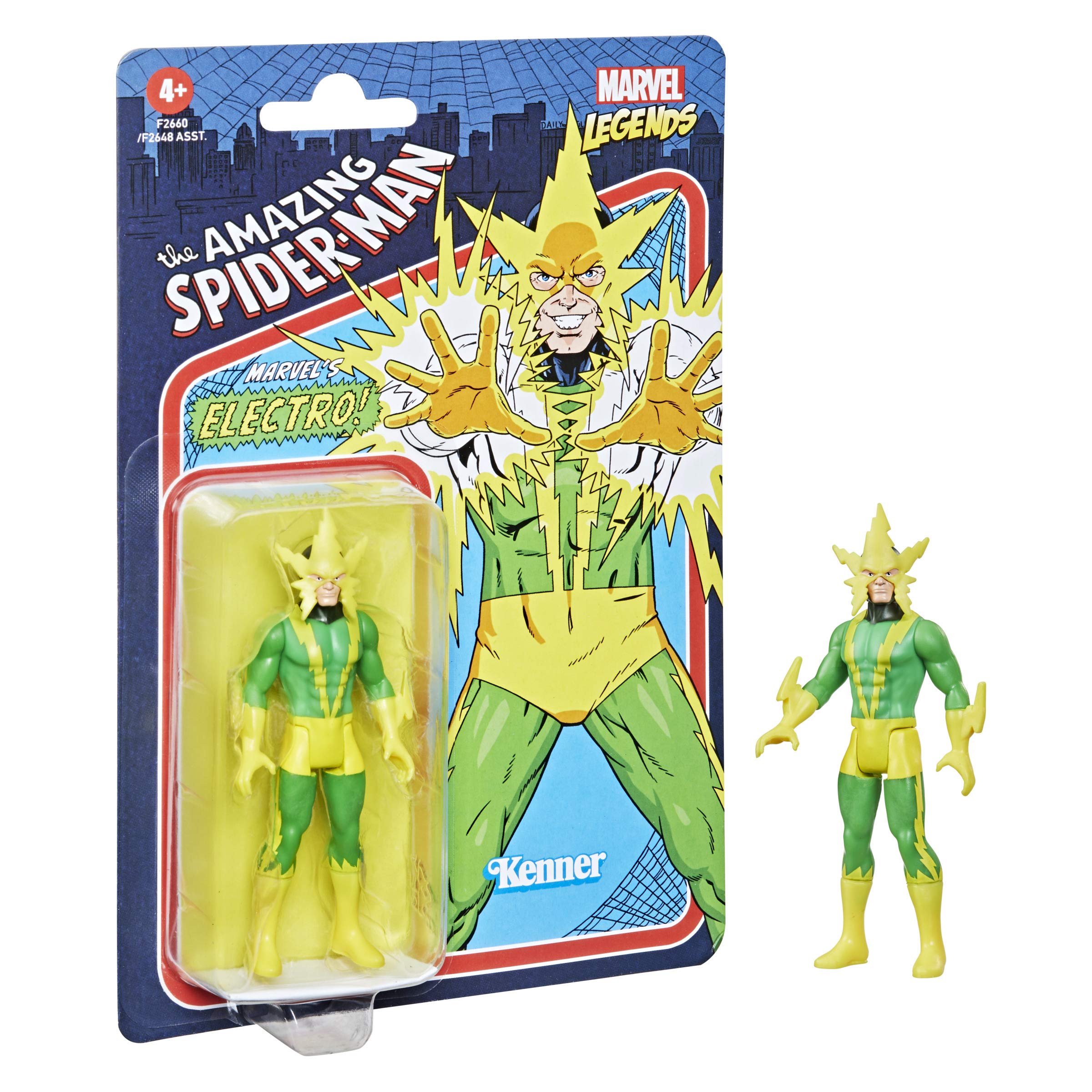 Hasbro Marvel Electro Retro 375 figure showcases classic design for display.