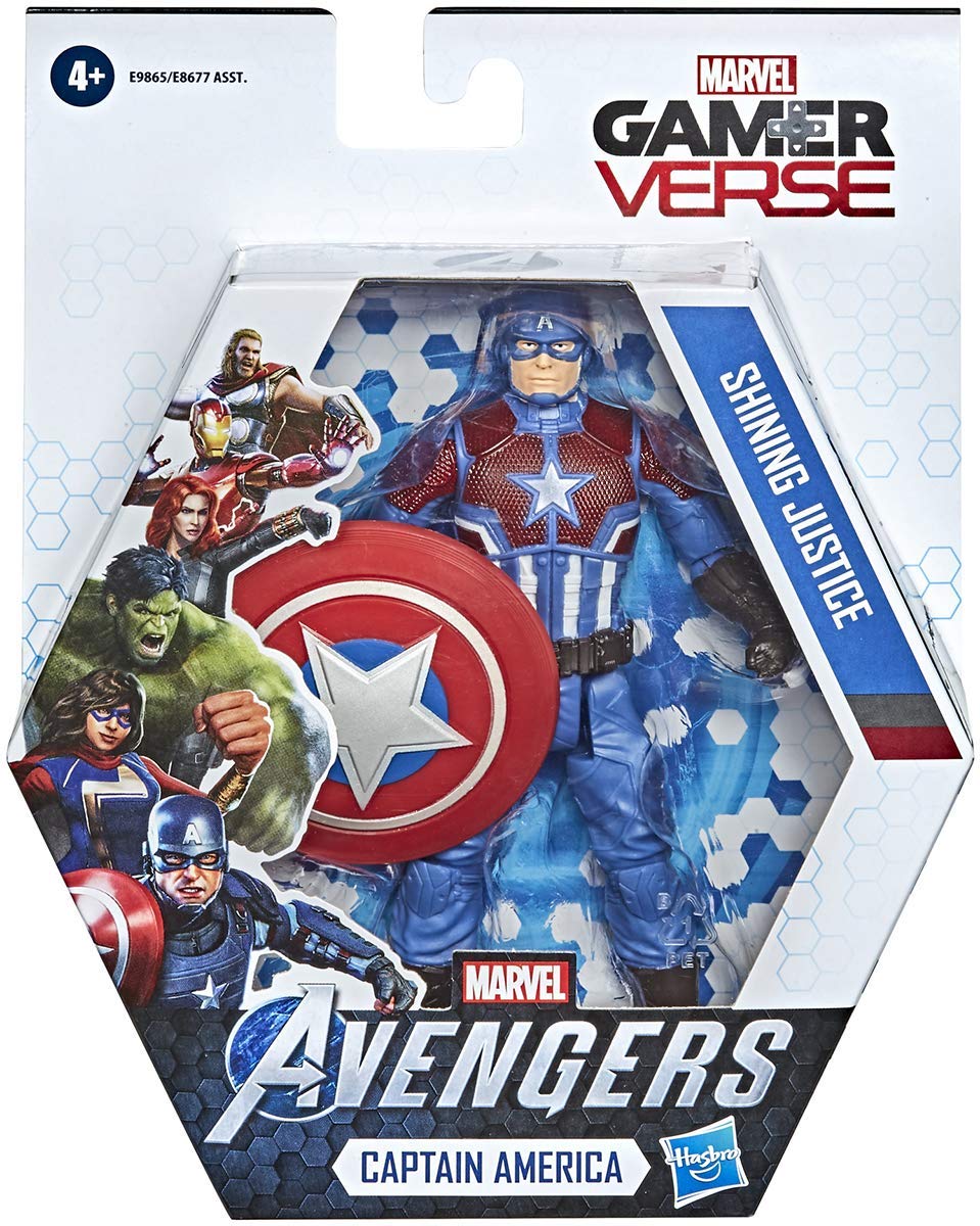 Hasbro Marvel GamerVerse Shining Justice armor Captain America for collectible display and imaginative play.