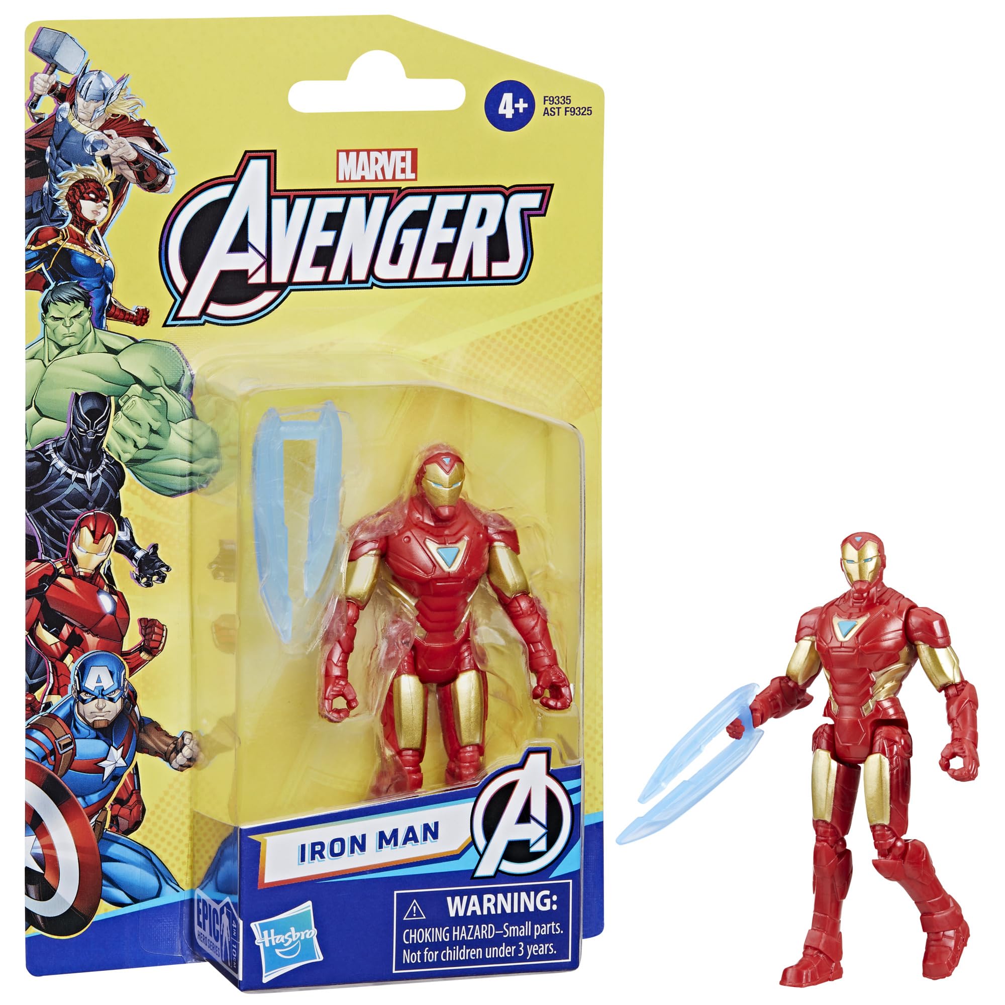 Hasbro Iron Man 4-inch figure featuring classic deco for recognizable hero display.