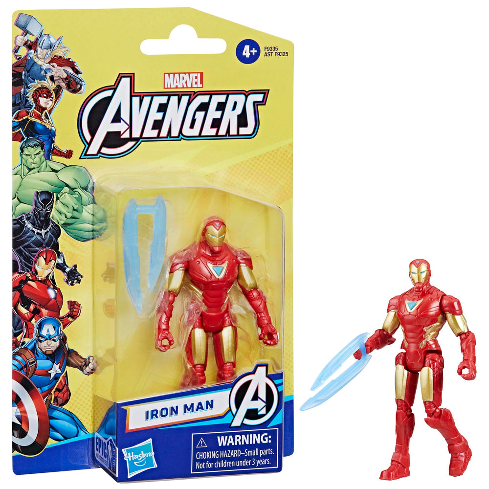 Hasbro Iron Man 4-inch figure featuring classic deco for recognizable hero display.