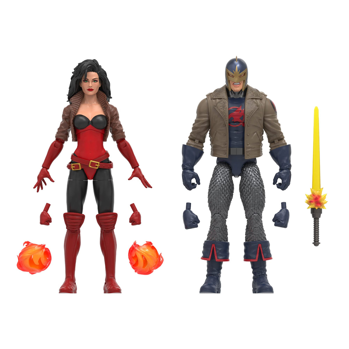 Hasbro Marvel Legends Black Knight and Sersi duo front view for display-ready posing.
