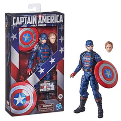 Hasbro Marvel Legends Captain America John Walker close-up sculpt enhances collection display.