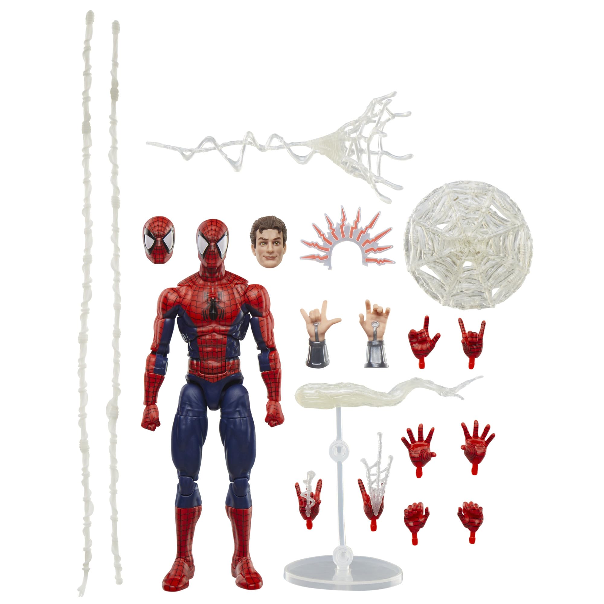 Hasbro Marvel Legends Spider-Man deluxe face close-up for premium deco appreciation.