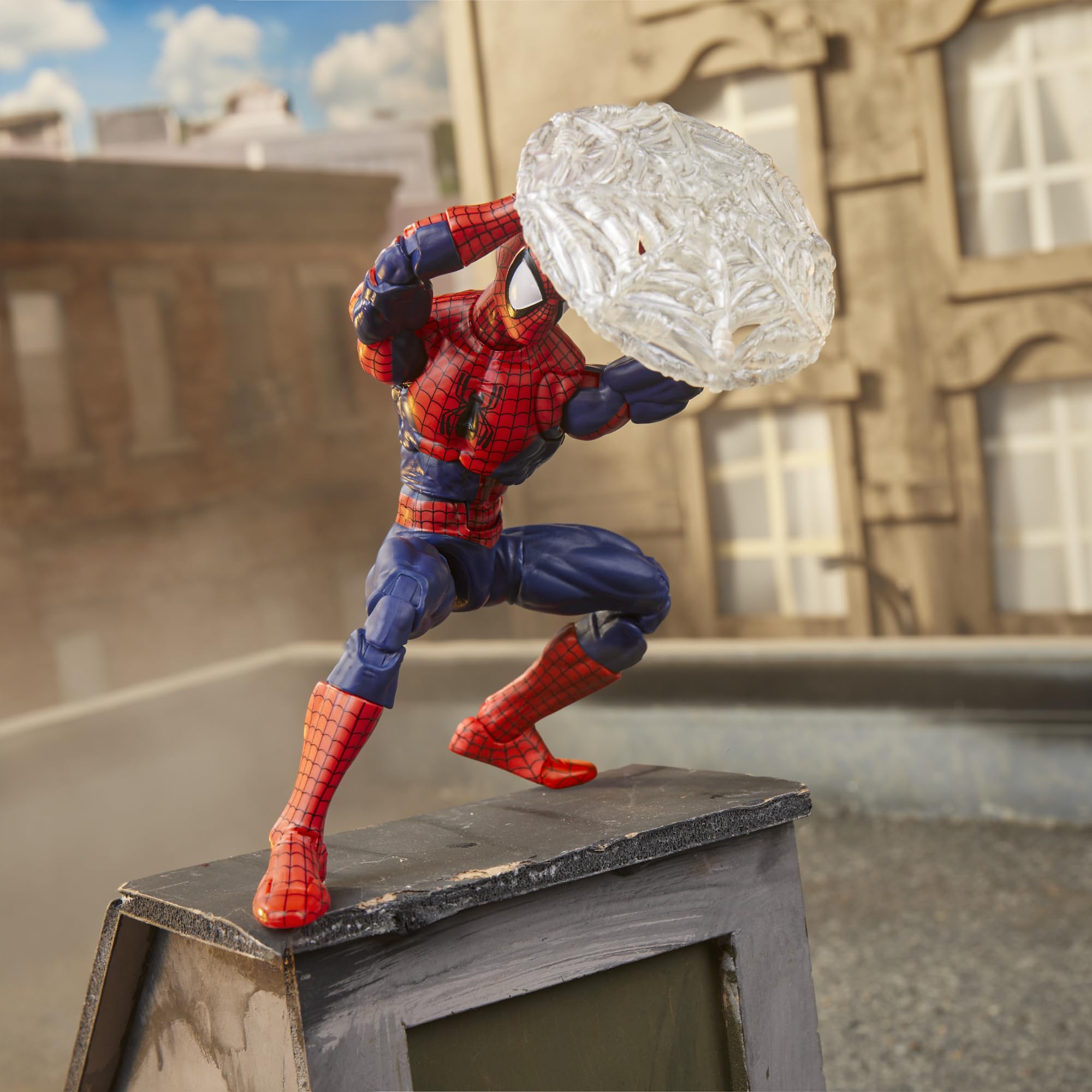 Hasbro Marvel Legends Spider-Man deluxe web-lines showcase extended action display.