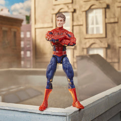 Hasbro Marvel Legends Spider-Man deluxe web shield on arm for action-ready display.