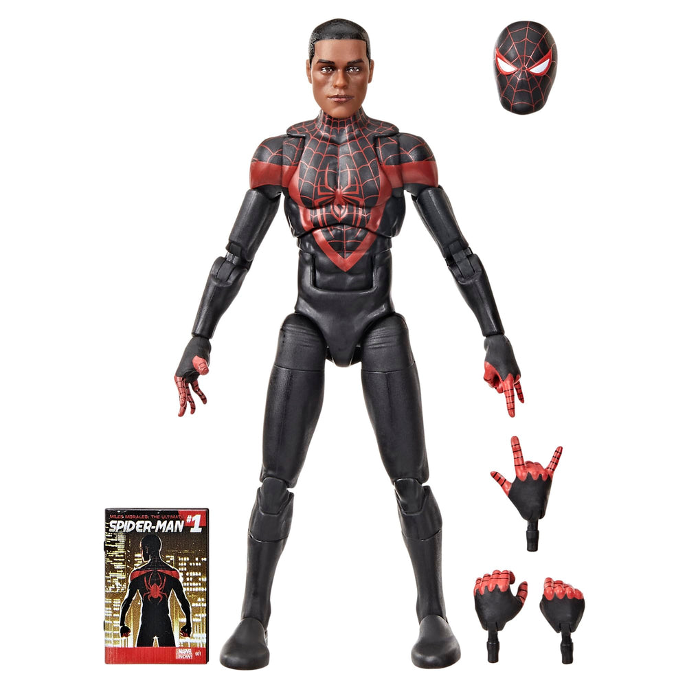 Hasbro Marvel Legends Ultimate Miles Morales figure, front view, ideal for display.
