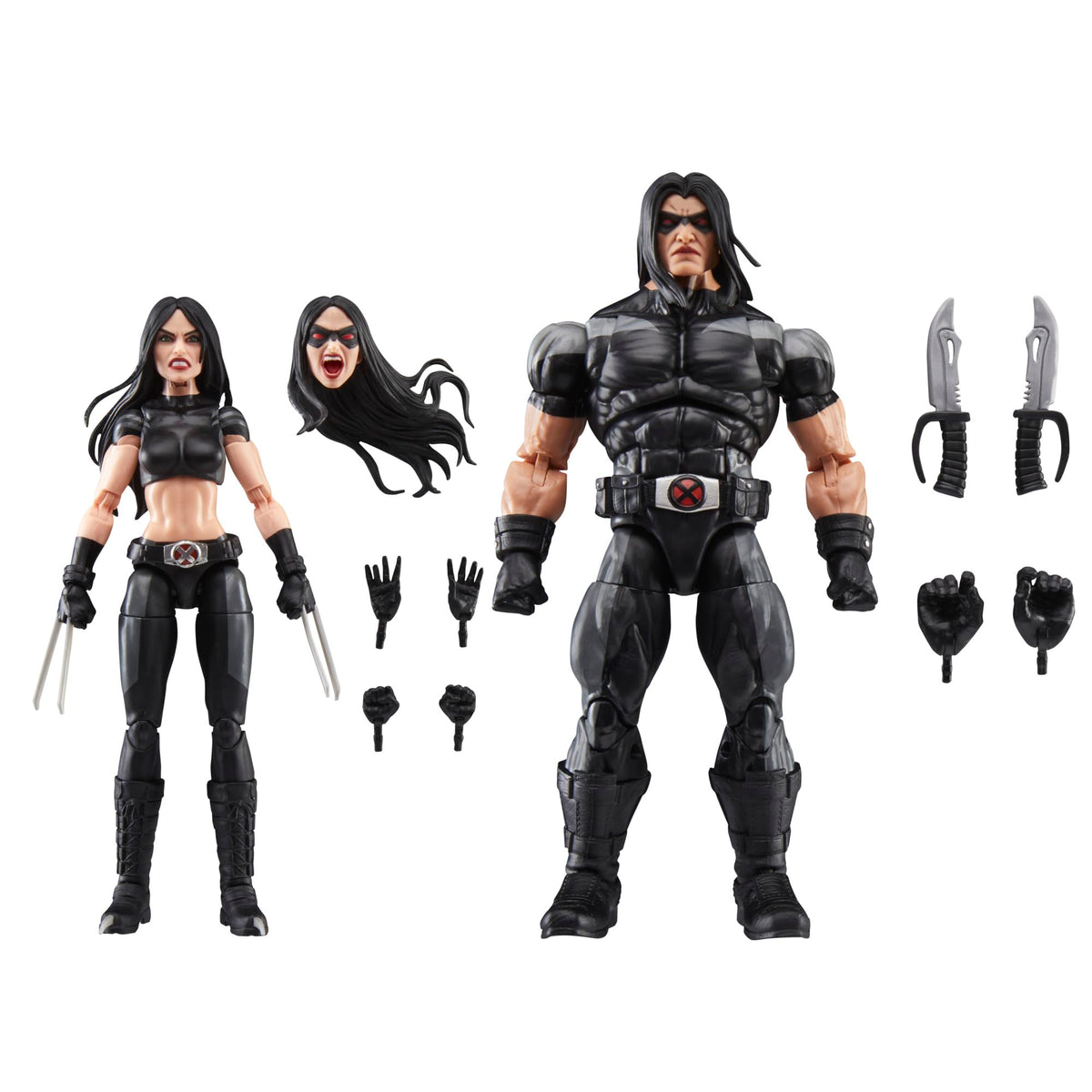 Hasbro Marvel Legends X-23 & Warpath in a dynamic pose for display