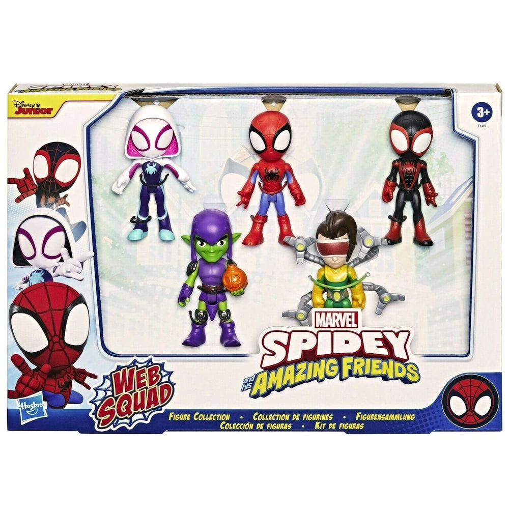 Hasbro Marvel Spidey Web Squad figure collection front view for imaginative play and display.