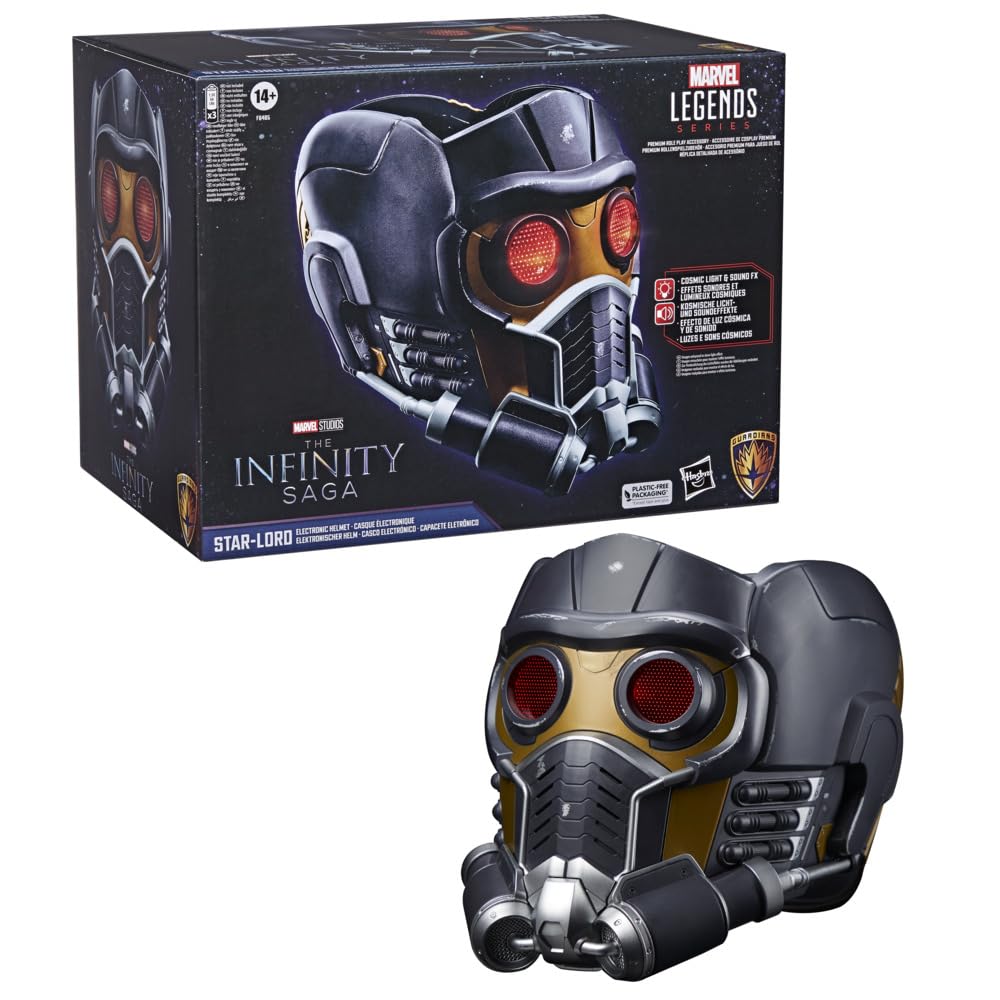 Hasbro Marvel Star-Lord helmet front view showing authentic deco for display and cosplay