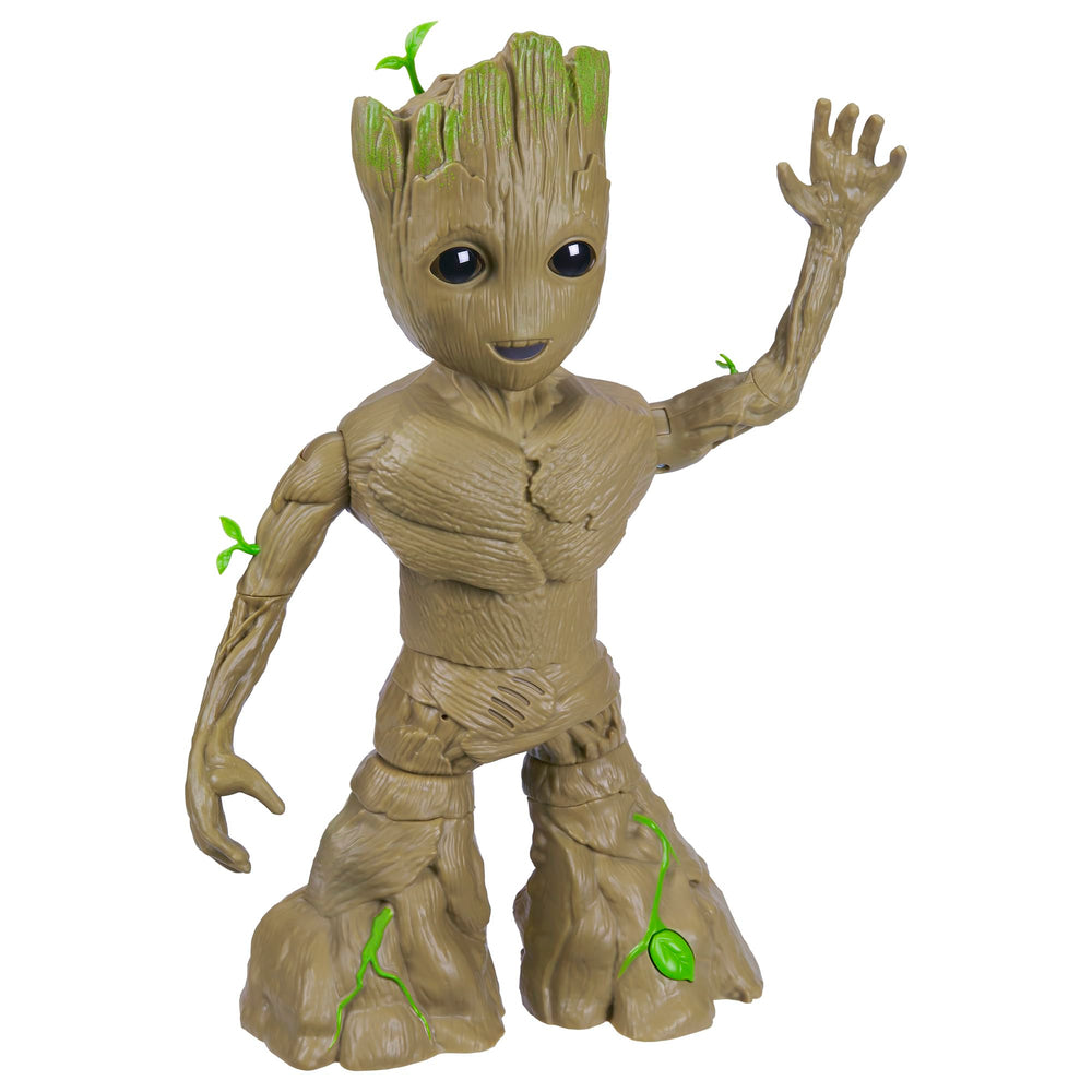 Hasbro Marvel Groot Groove 'N Grow growth button activates height change for dynamic play.