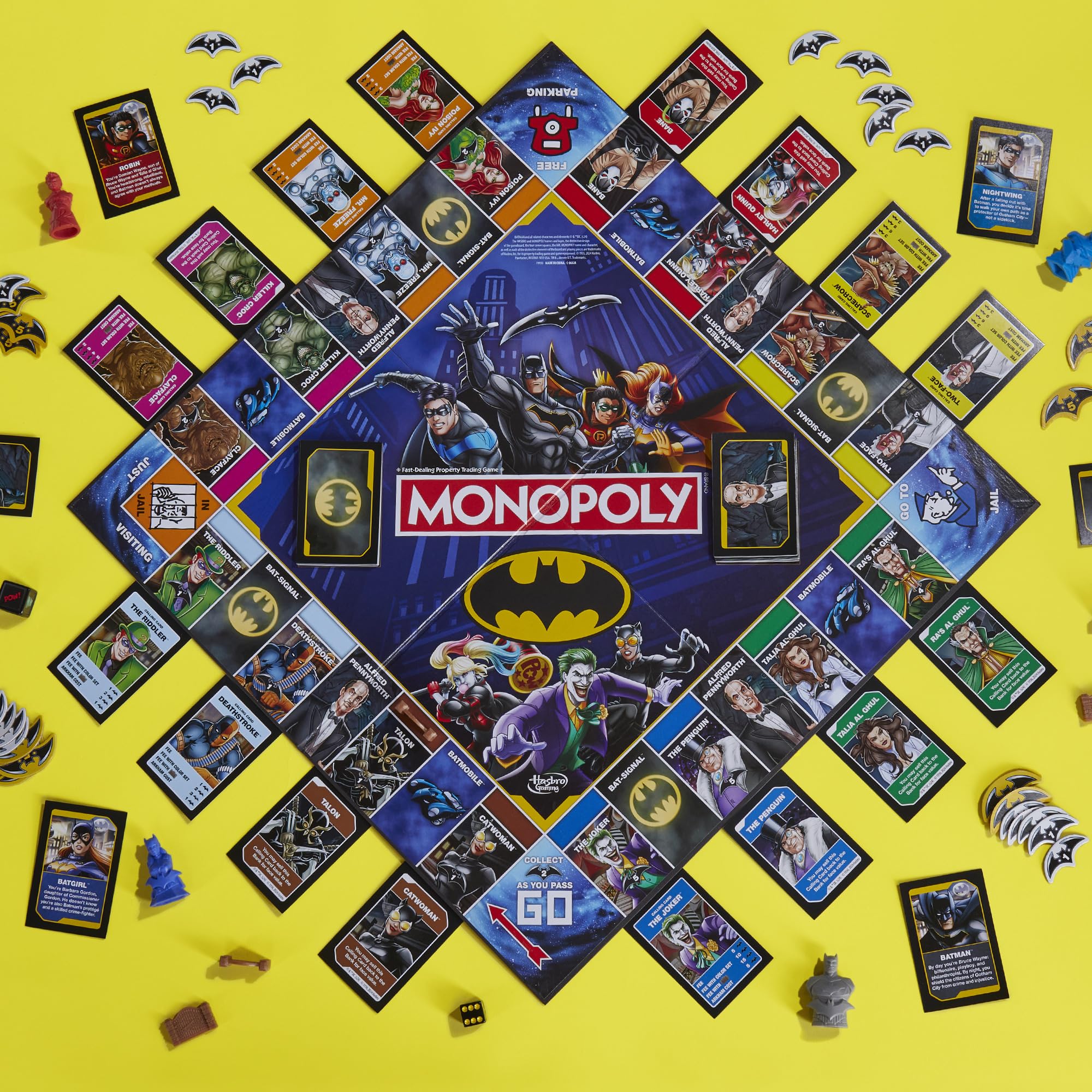 Hasbro Monopoly Batman Edition villains on board with Harley Quinn and Joker themes