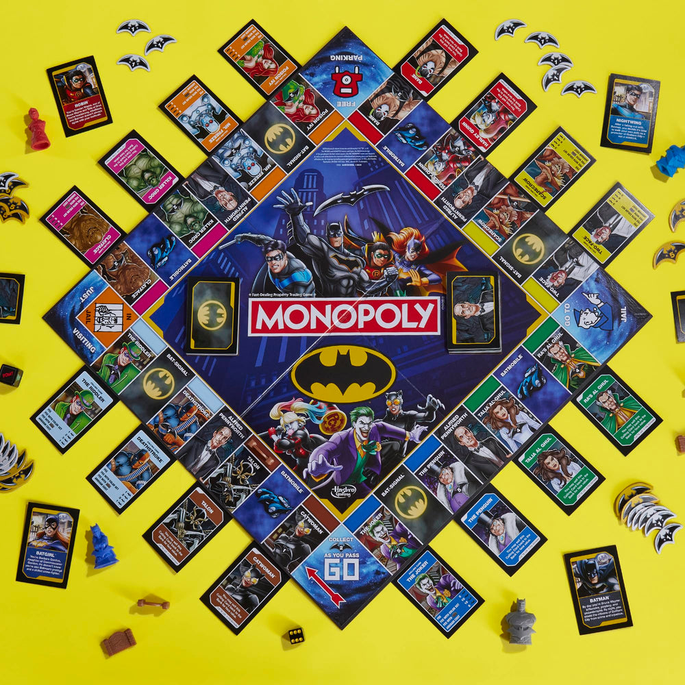 Hasbro Monopoly Batman Edition villains on board with Harley Quinn and Joker themes