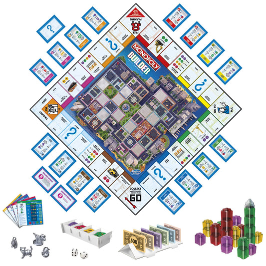 Hasbro Monopoly Builder board showing Monopoly Island centerpiece