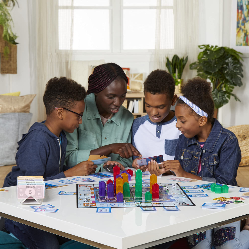 Hasbro Monopoly Builder player tiles indicate age 8 plus suitability