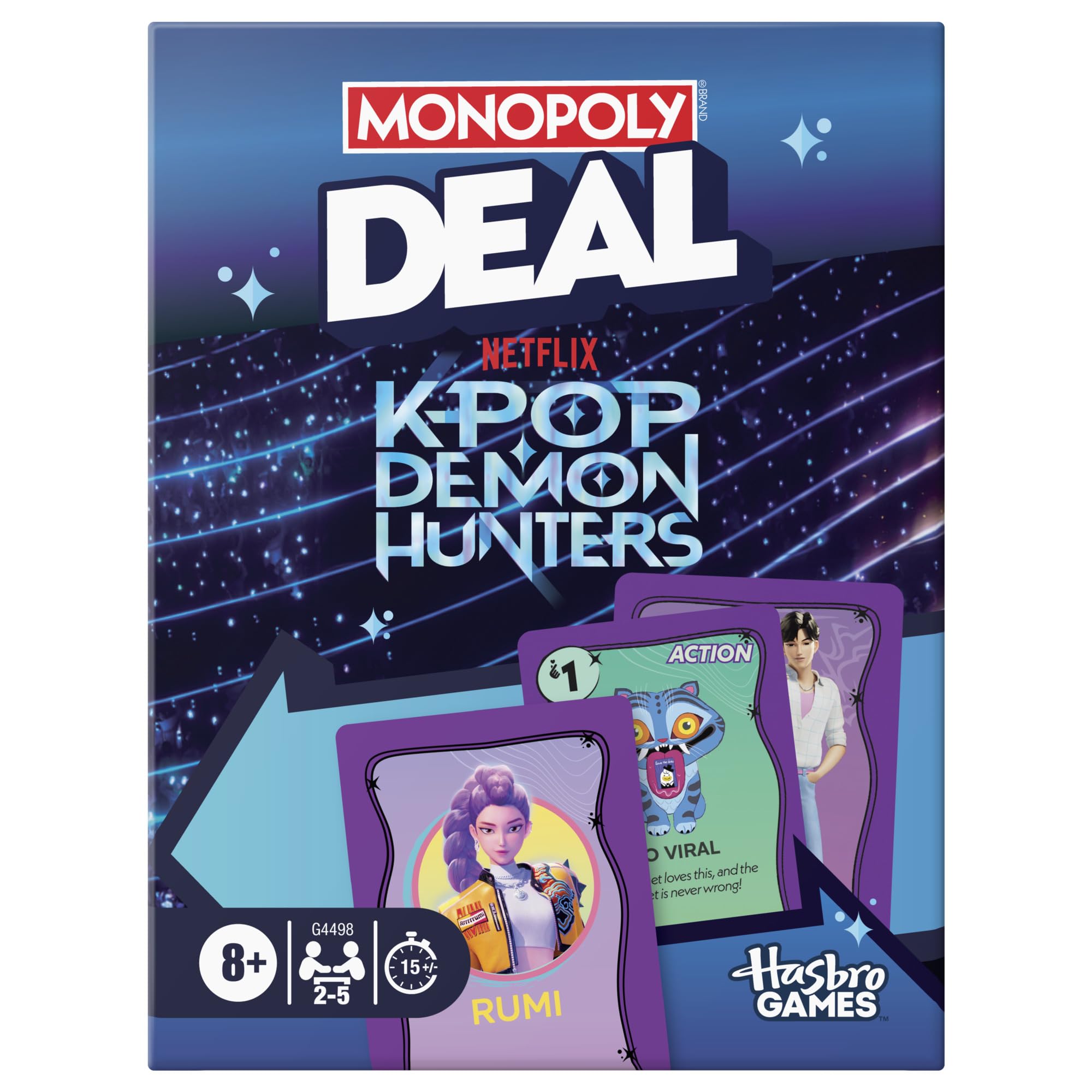 Hasbro Monopoly Deal KPop Demon Hunters setup for quick family play