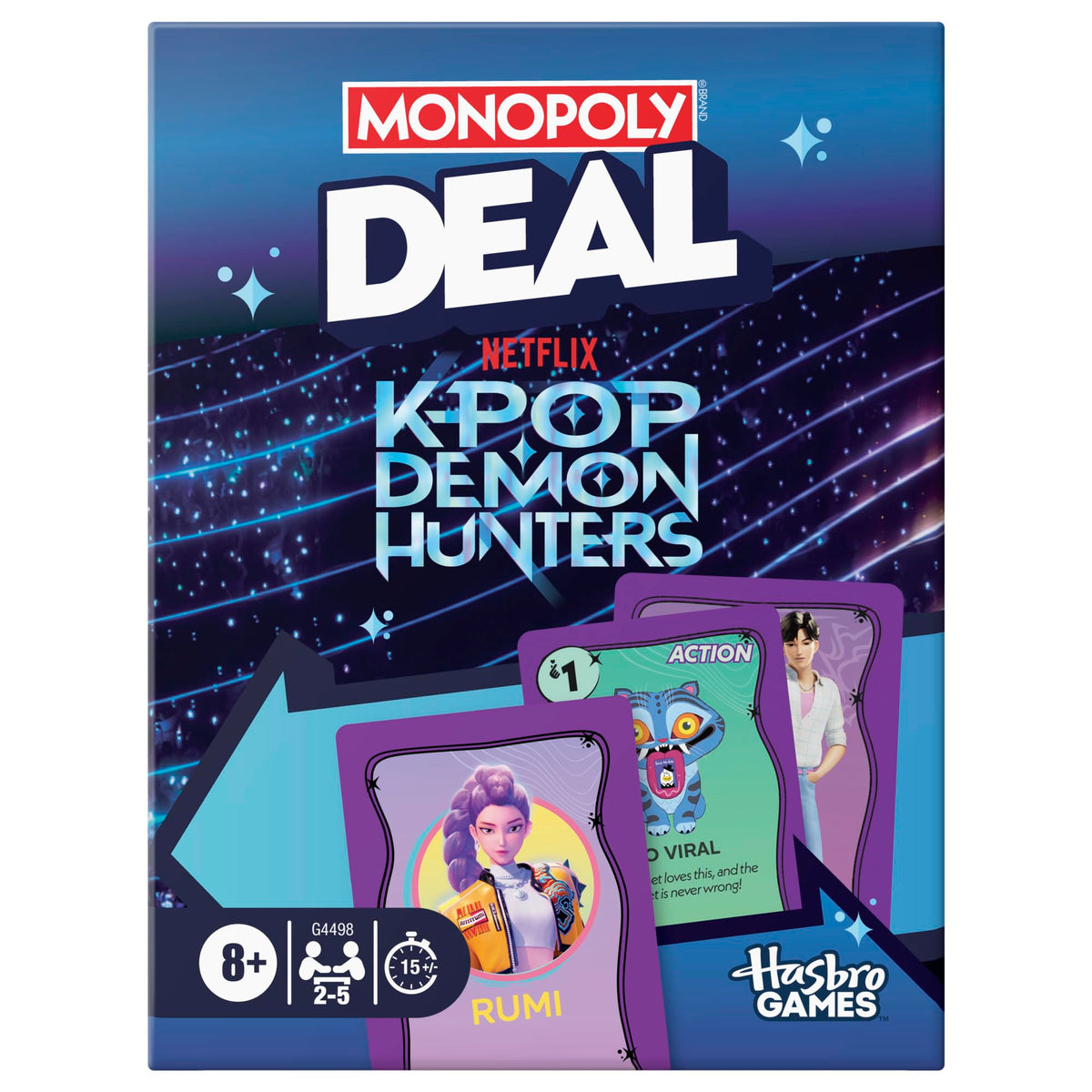 Hasbro Monopoly Deal KPop Demon Hunters setup for quick family play