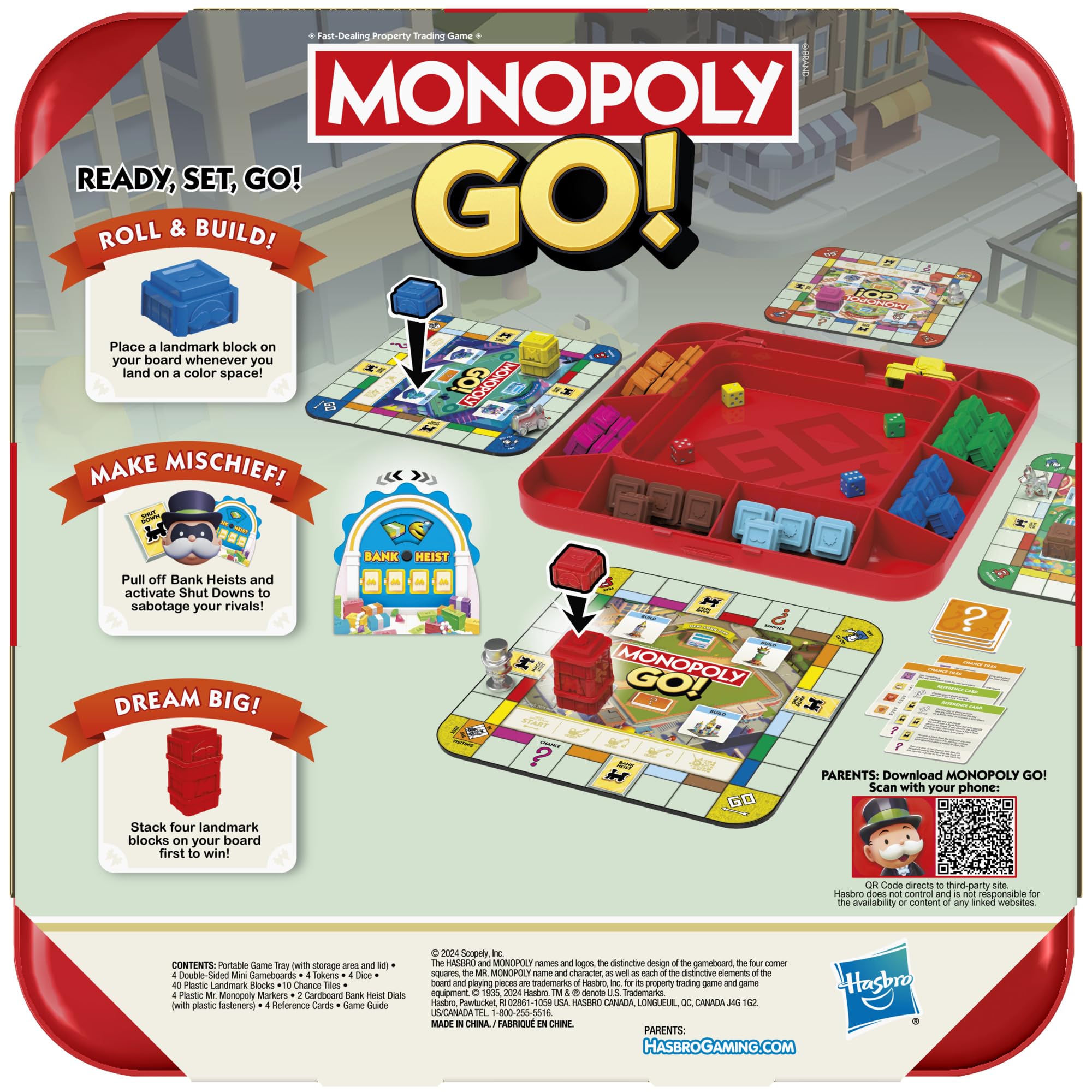 Hasbro Monopoly GO! mini-board highlights quick, social rounds.