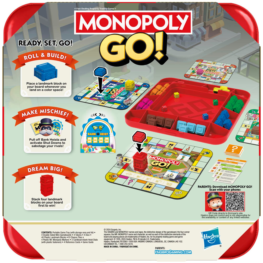 Hasbro Monopoly GO! mini-board highlights quick, social rounds.