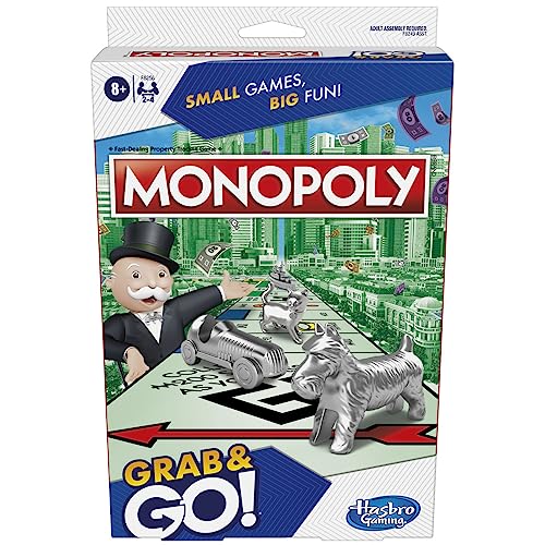 Hasbro Monopoly Grab N Go tokens compact for quick travel-friendly gameplay