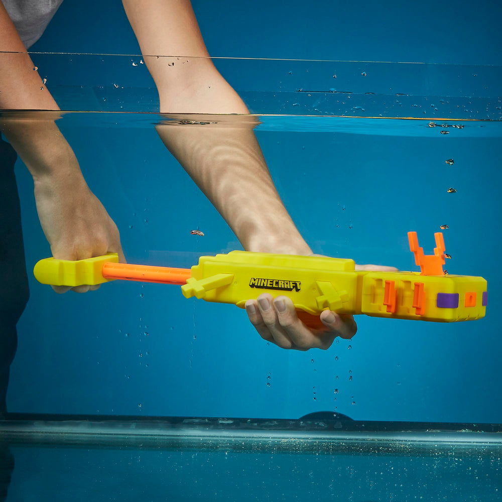 Hasbro Nerf Super Soaker Minecraft Axolotl Blaster ready for outdoor battles