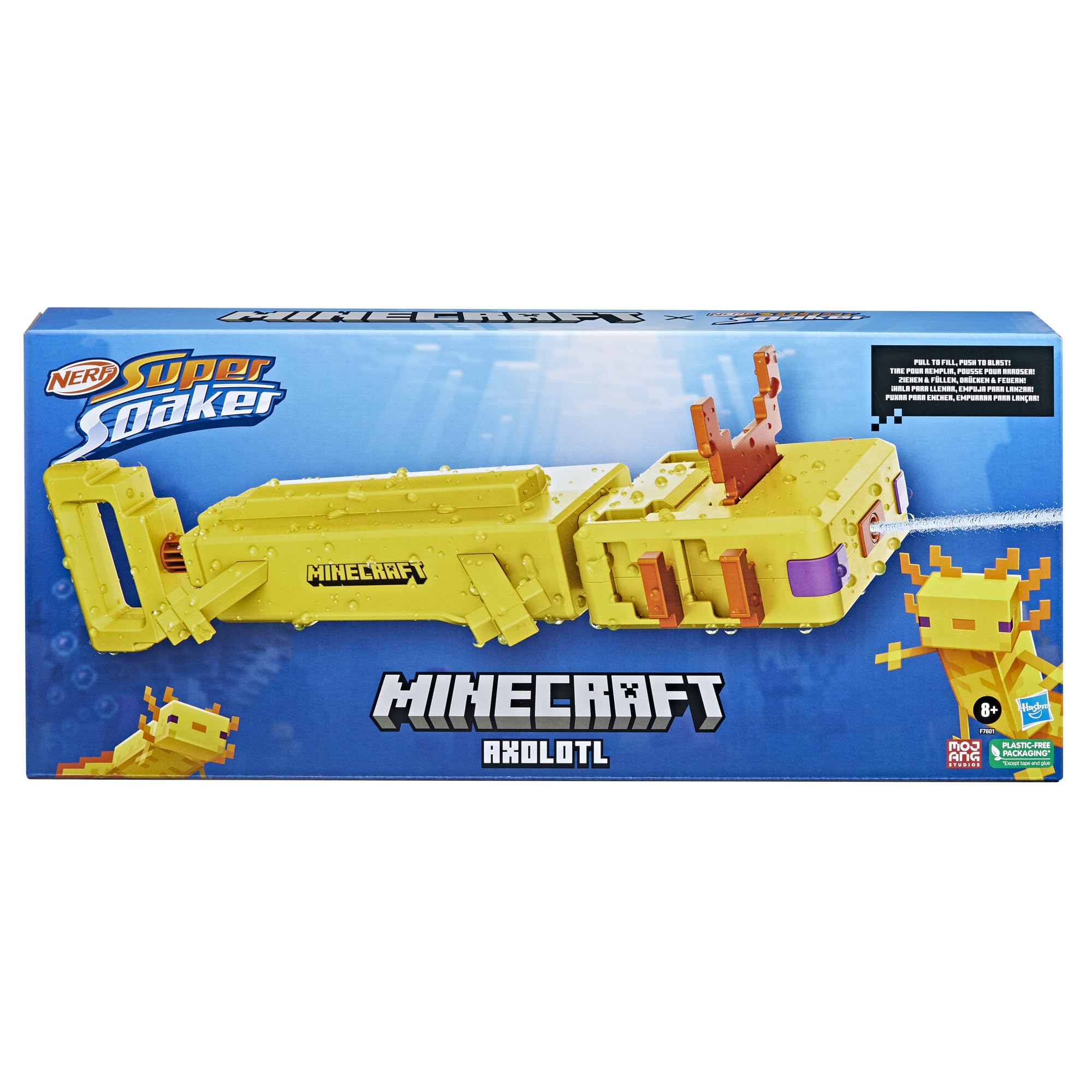 Hasbro Nerf Super Soaker Minecraft Axolotl Blaster mob design highlights aquatic theme
