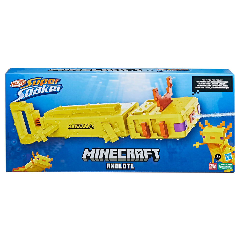 Hasbro Nerf Super Soaker Minecraft Axolotl Blaster mob design highlights aquatic theme
