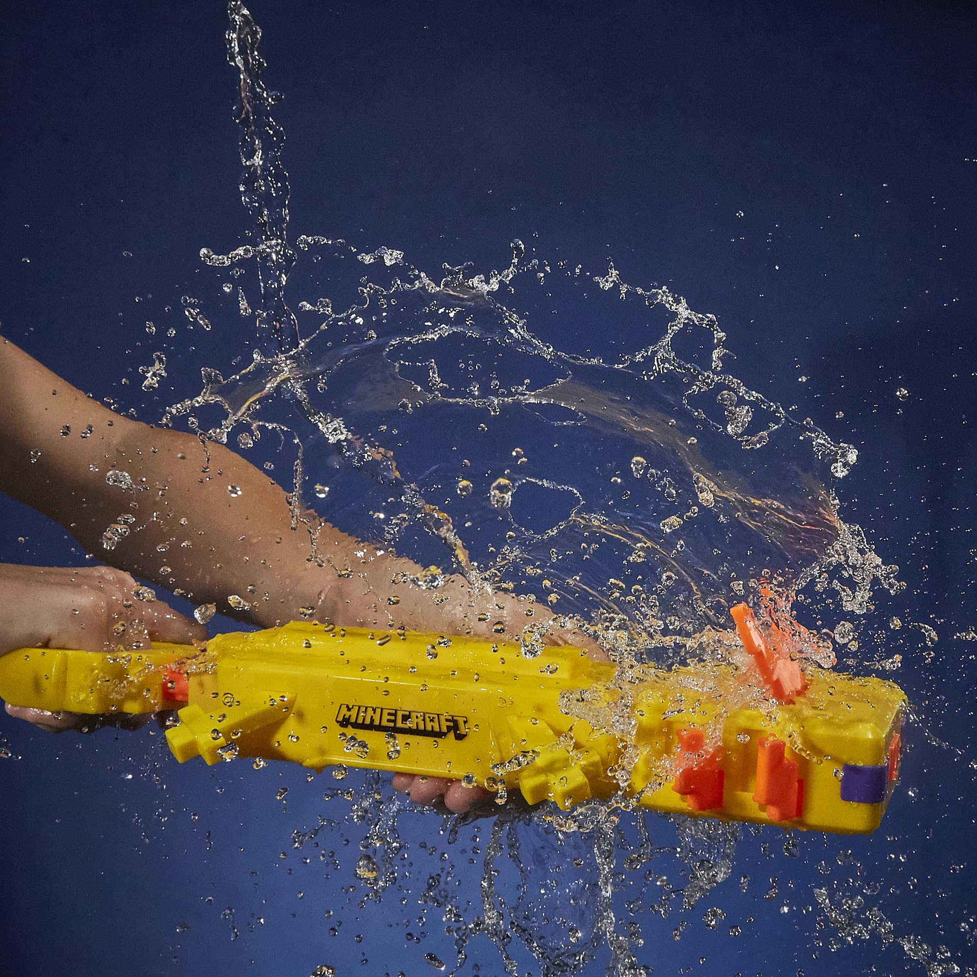 Hasbro Nerf Super Soaker Minecraft Axolotl Blaster outdoors for kids' play