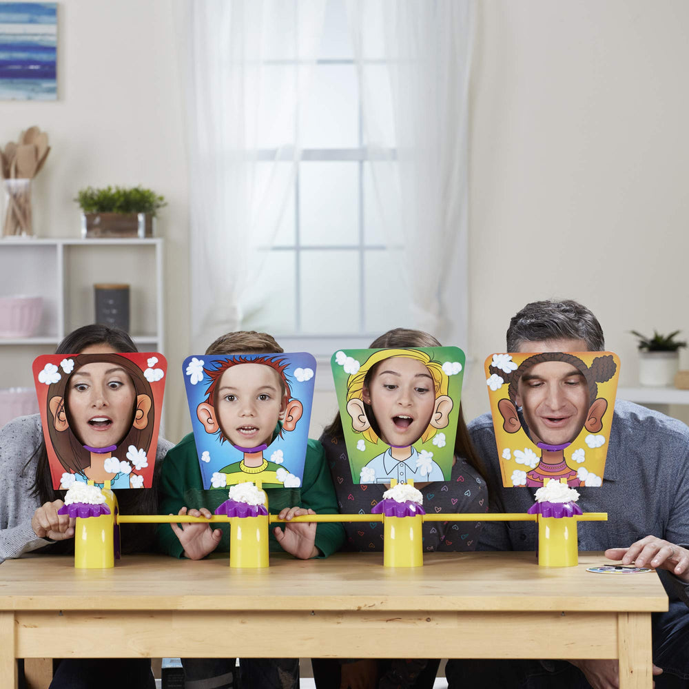 Hasbro Pie Face Game chin rest shown for comfortable, quick rounds.