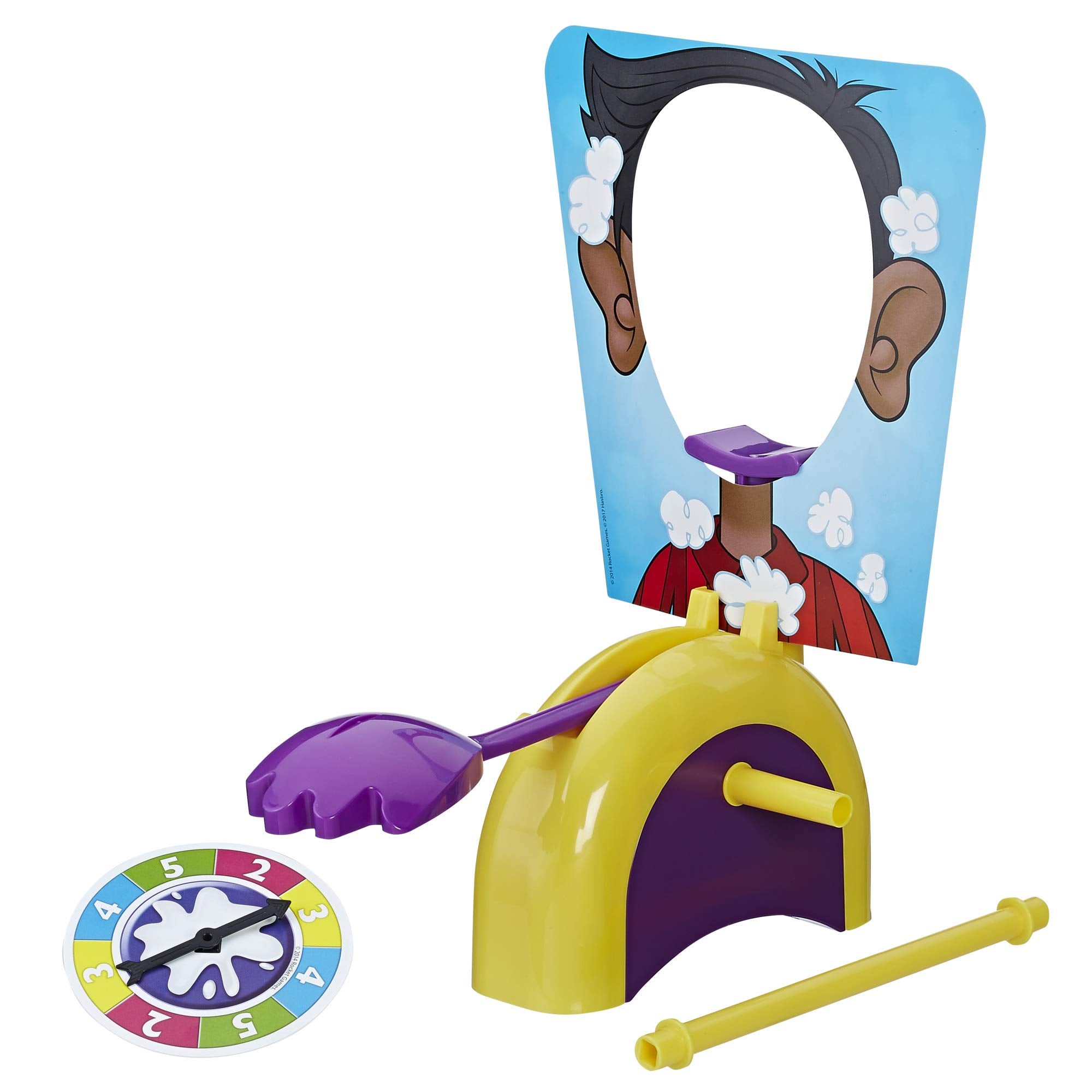 Hasbro Pie Face Game pie thrower and arm setup ready for a tense moment.