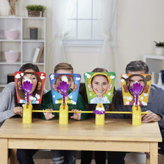 Hasbro Pie Face Game splash-card mask viewed from the front during a try.