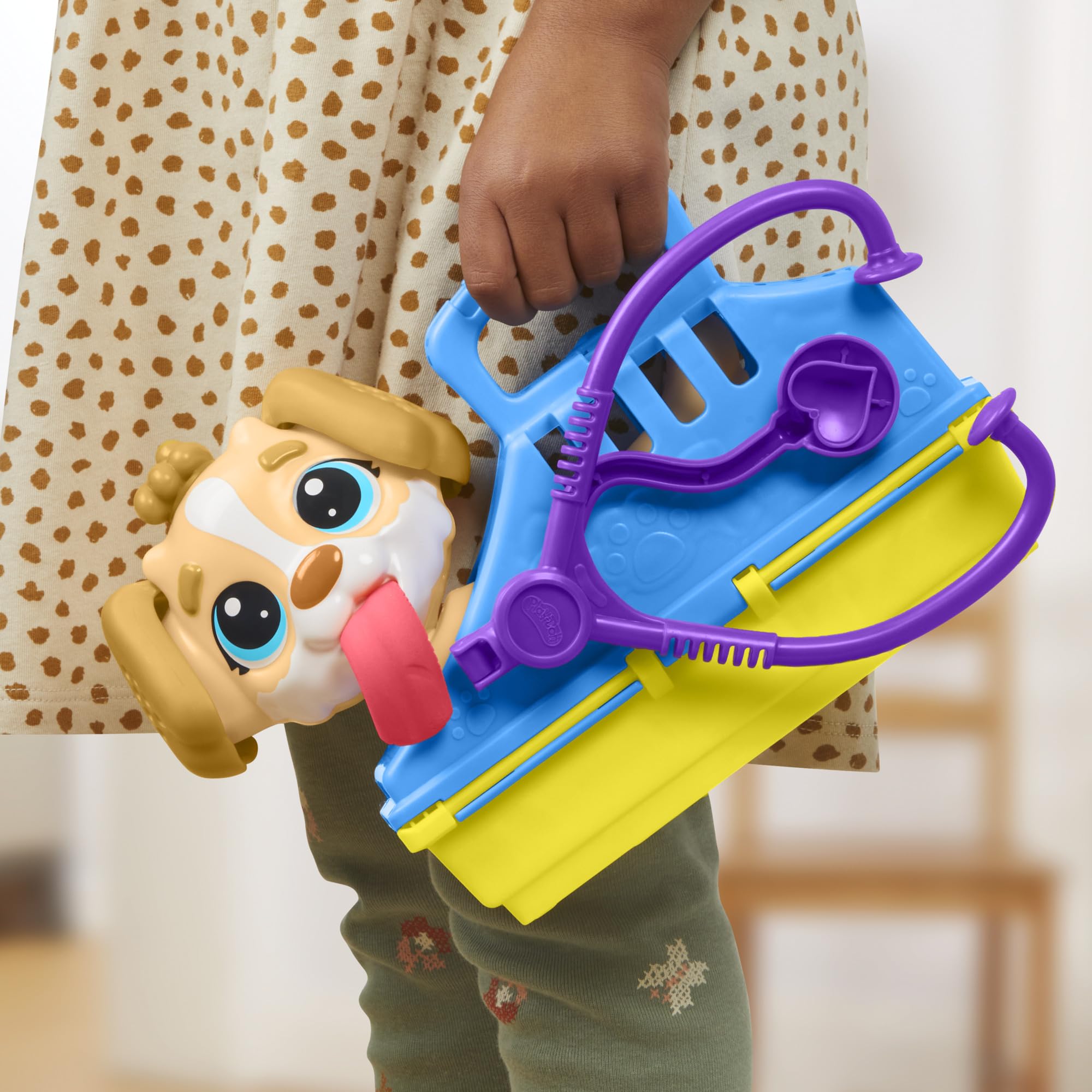 Hasbro Play-Doh Care 'n Carry Vet Playset safety scissors for haircuts.