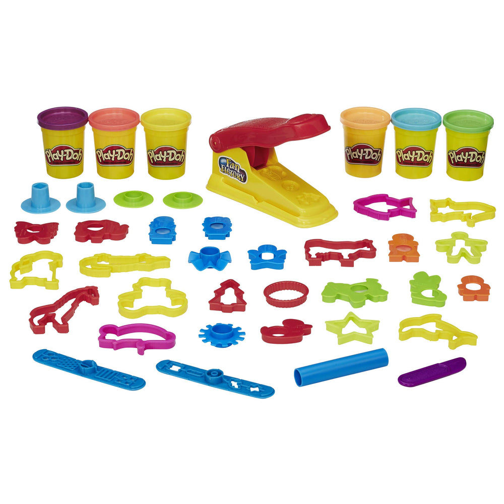 Hasbro Play-Doh Fun Factory Deluxe rails and cutters expand imaginative shaping options.