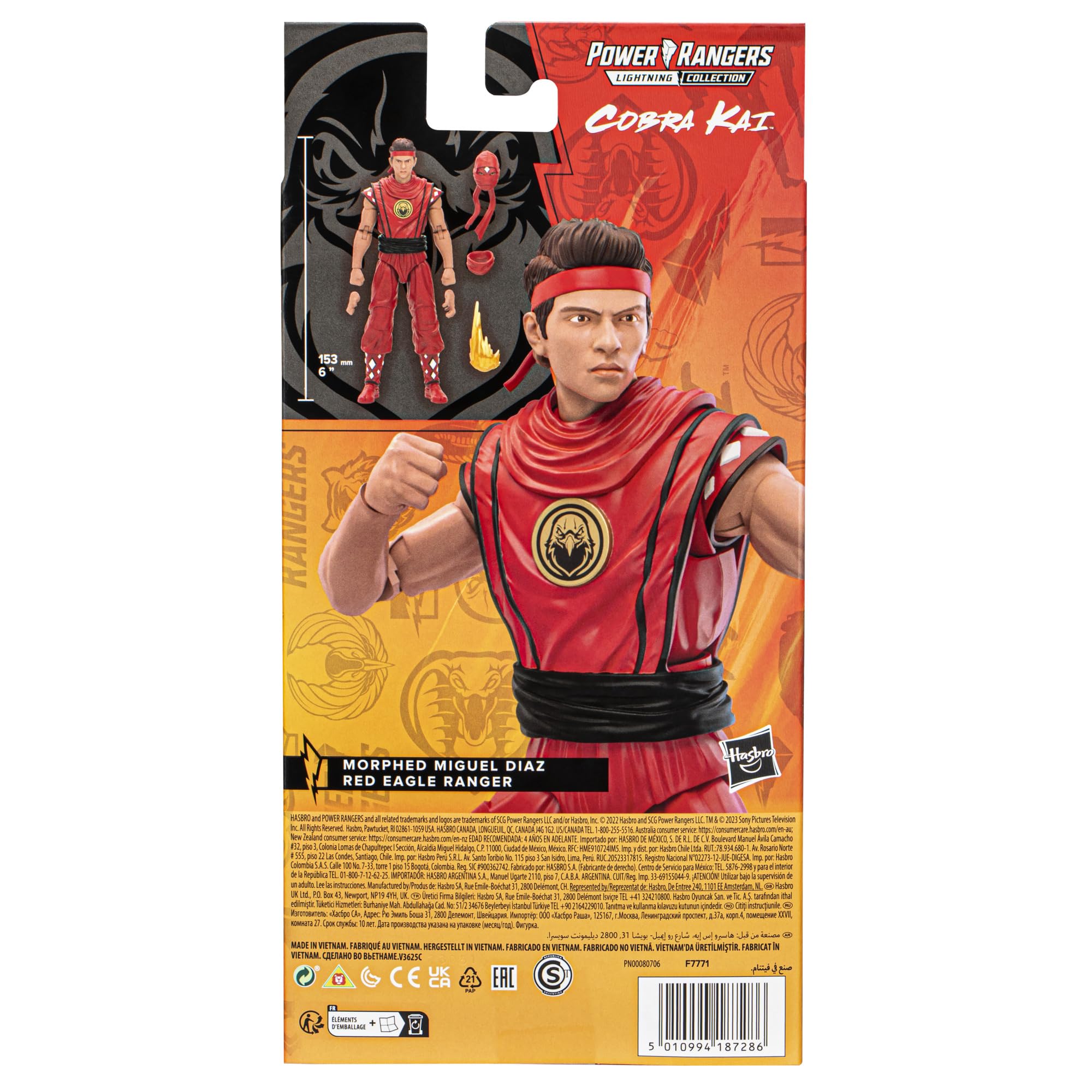 Hasbro Power Rangers Cobra Kai Morphed Miguel Diaz Red Eagle Ranger figure accessories included.