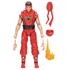 Hasbro Power Rangers Cobra Kai Morphed Miguel Diaz Red Eagle Ranger figure front view for display.