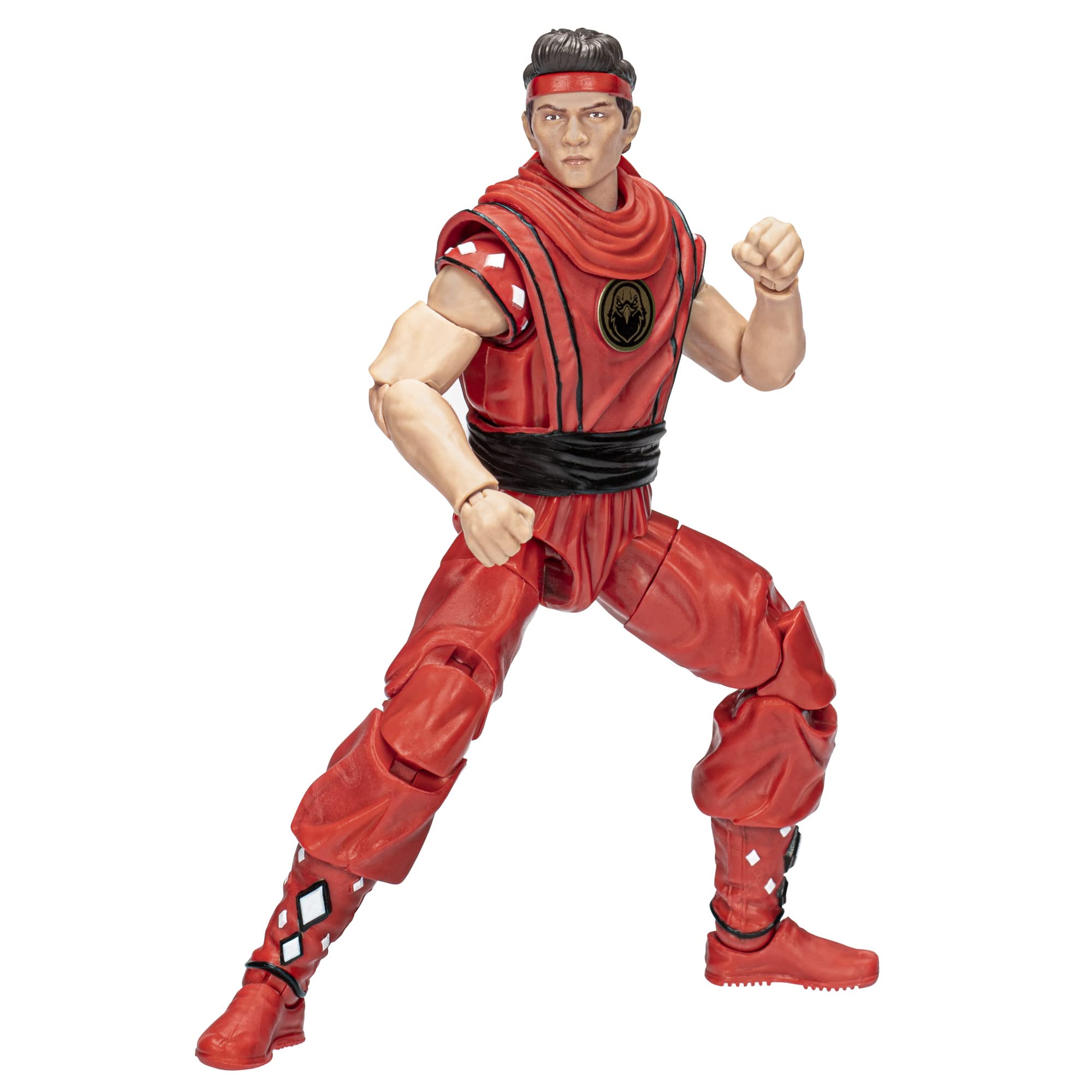 Hasbro Power Rangers Cobra Kai Morphed Miguel Diaz Red Eagle Ranger figure morphed action pose.