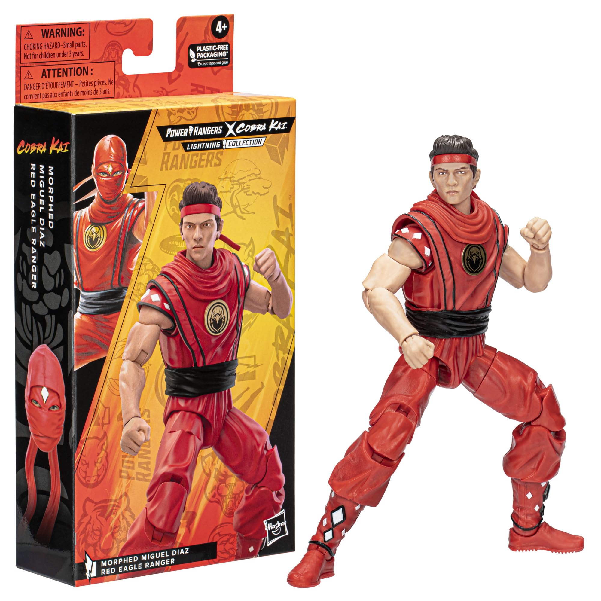 Hasbro Power Rangers Cobra Kai Morphed Miguel Diaz Red Eagle Ranger figure packaging presentation.