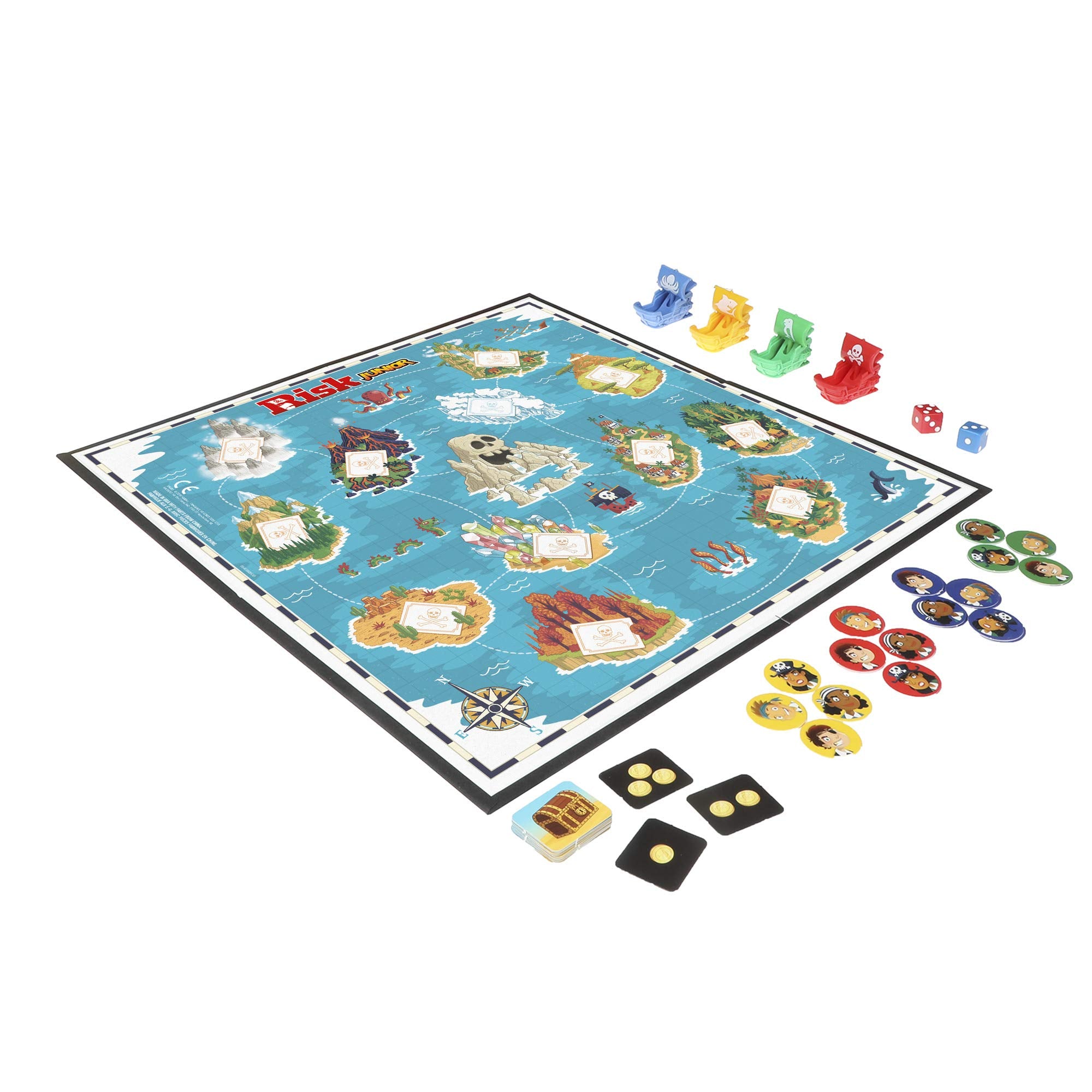 Hasbro Risk Jr treasure cards and rule sheet support easy setup for kids.