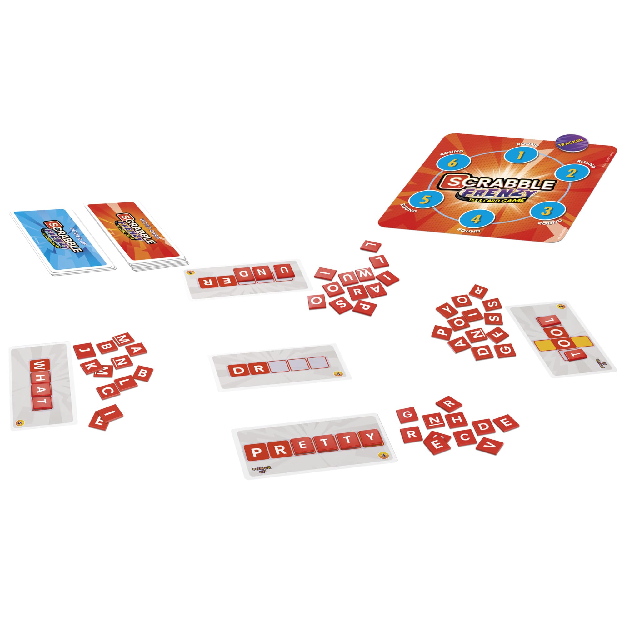 Hasbro Scrabble Frenzy power-up cards boosting excitement and twists during play.