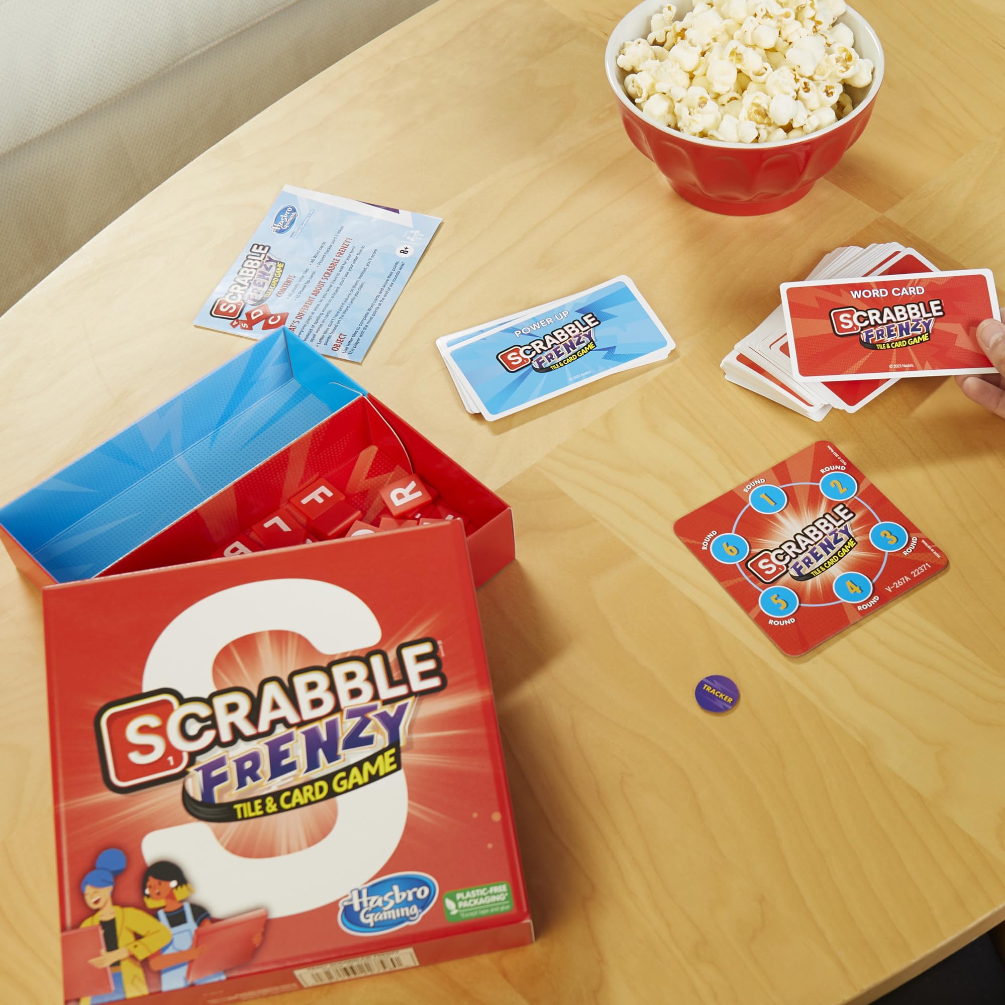 Hasbro Scrabble Frenzy travel case storage keeps components organized for trips.