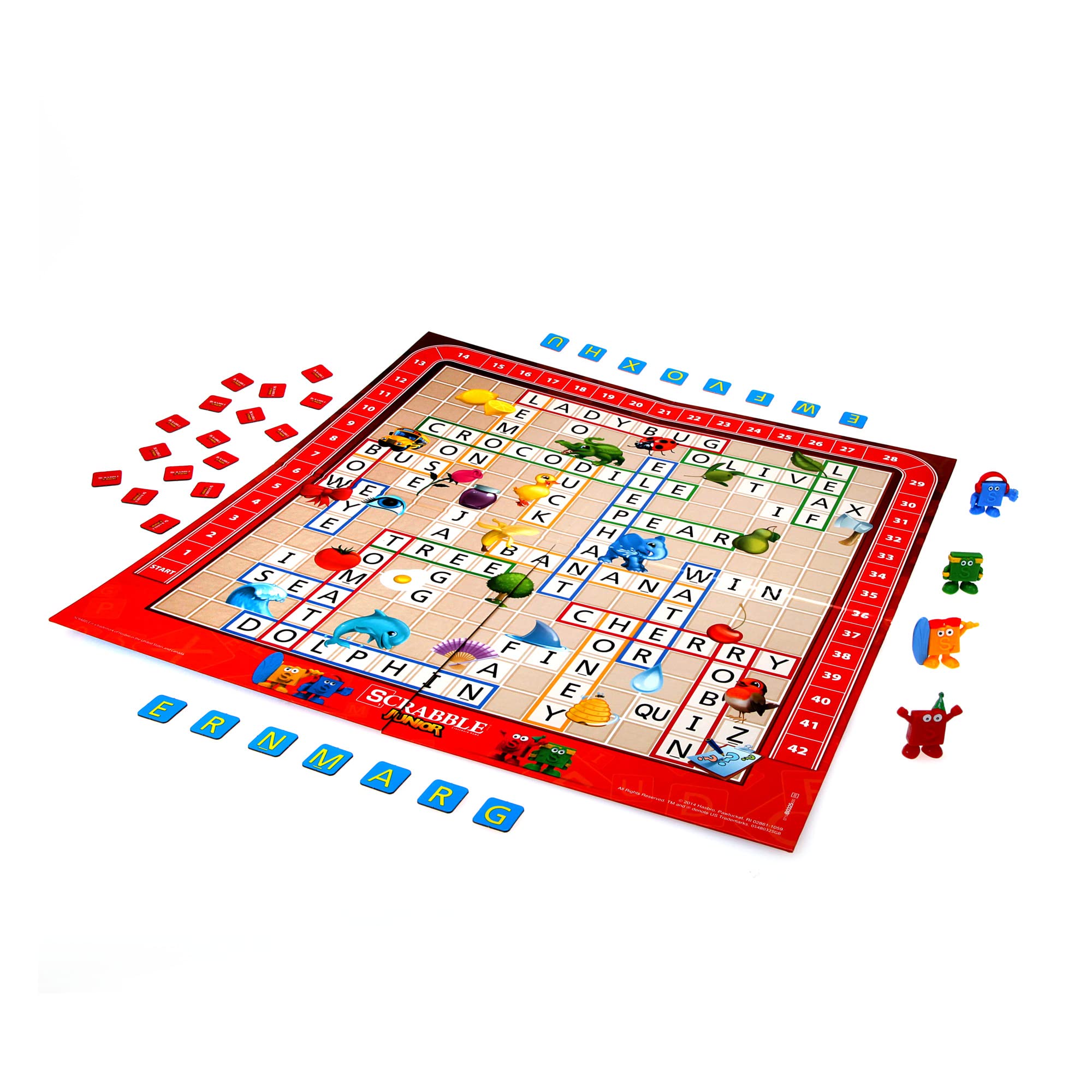 Hasbro Scrabble Junior adorable tokens with cute characters that track scores