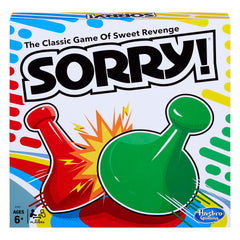 Hasbro Sorry! board game setup showing pawns ready for action and family fun.