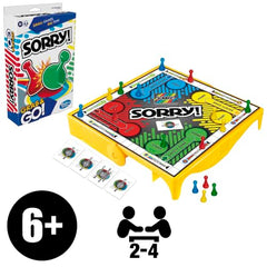 Compact storage case for Sorry! travel edition keeps pieces organized.