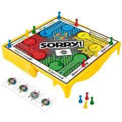 Sorry travel-size game unit inside demonstrates easy storage and take-along play.