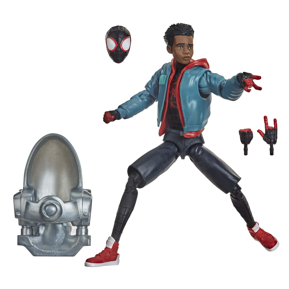 Hasbro Spider-Man Miles Morales figure in a dynamic pose for display.