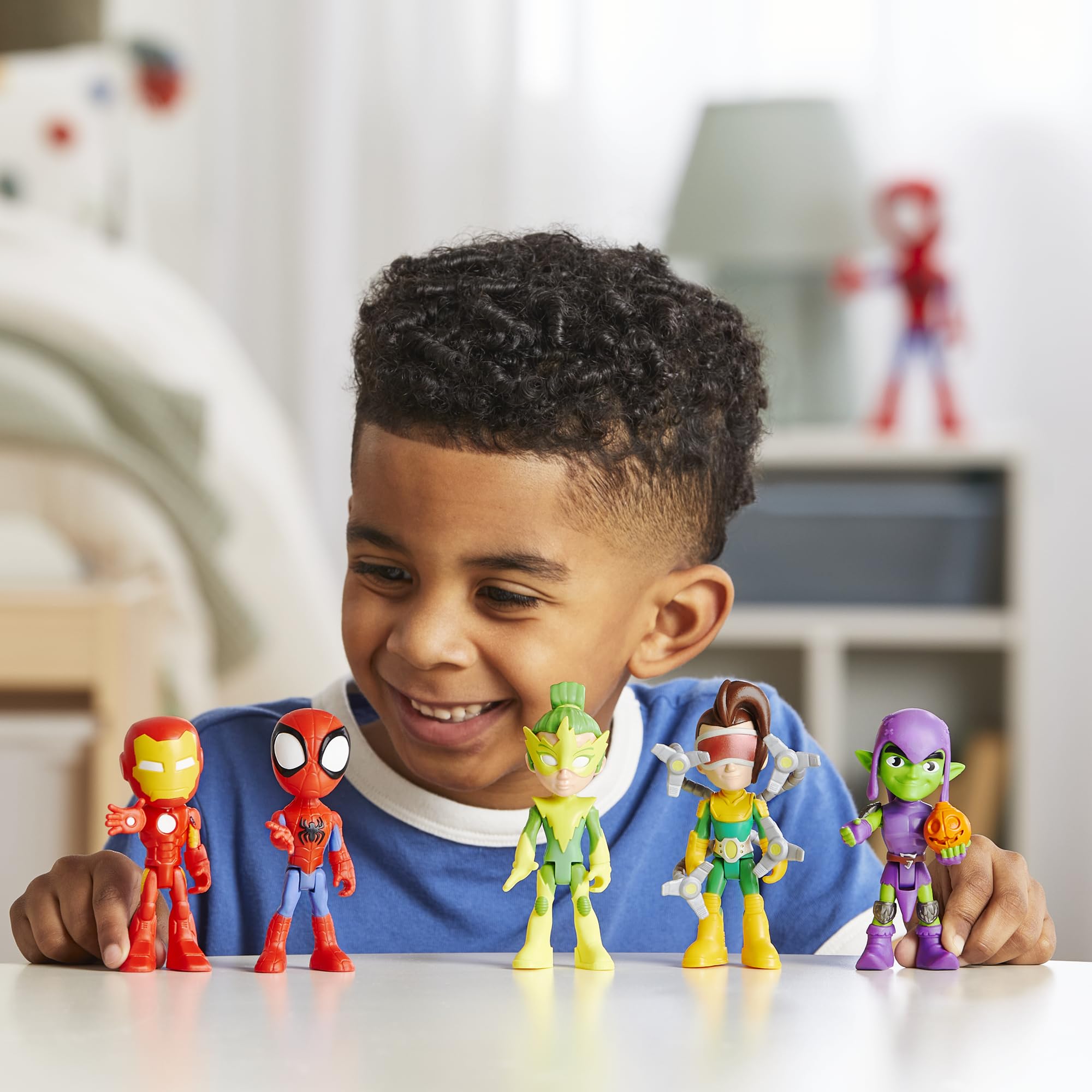 Hasbro Spidey Friends playtime setup with poseable figures.
