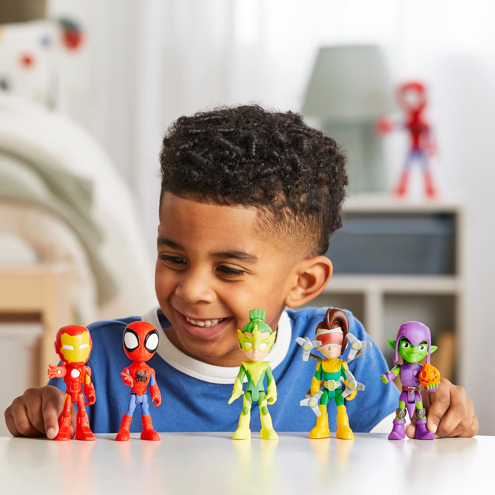 Hasbro Spidey Friends playtime setup with poseable figures.