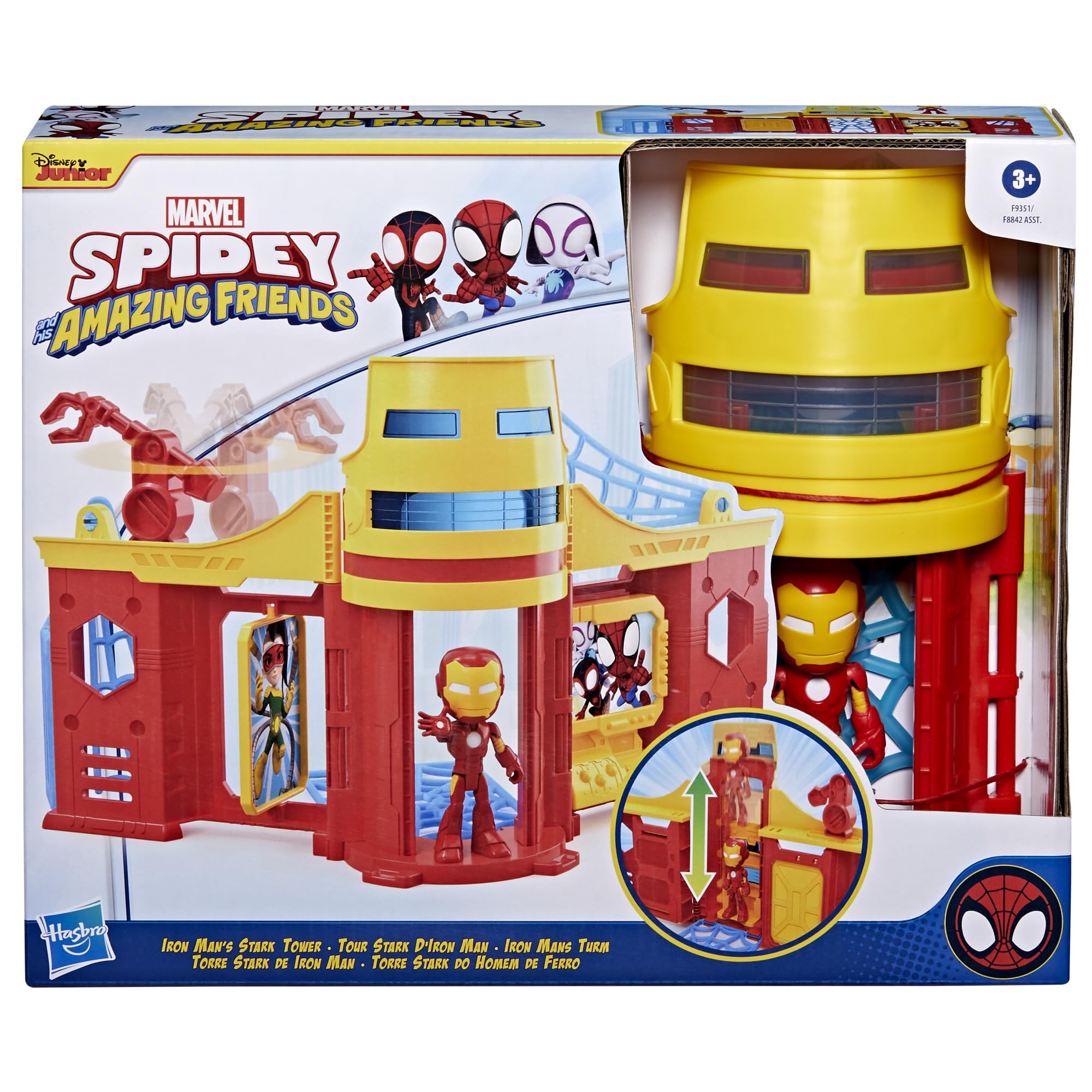 Hasbro Spidey Stark Tower elevator action sparks adventure.